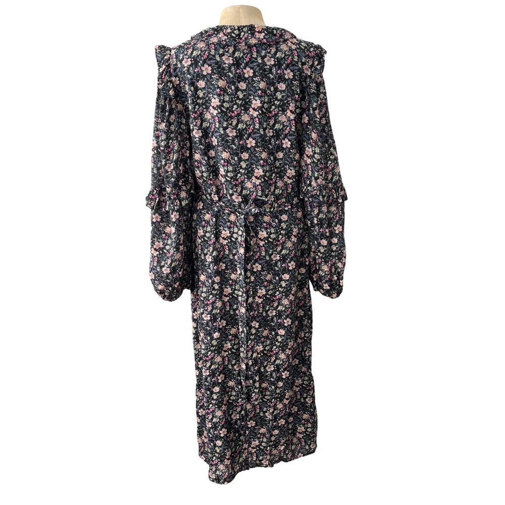 & Other Stories Black Floral Ruffle Wrap Midi Dress M NWT Viscose V Neck Tiered - Picture 6 of 8